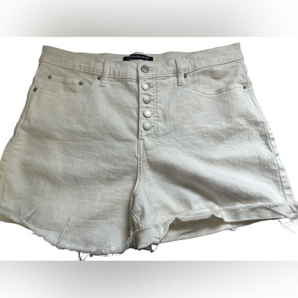 Calvin Klein Shorts Womens 32 White High Rise Button Fly Denim Cut Off Stretch - Picture 2 of 7